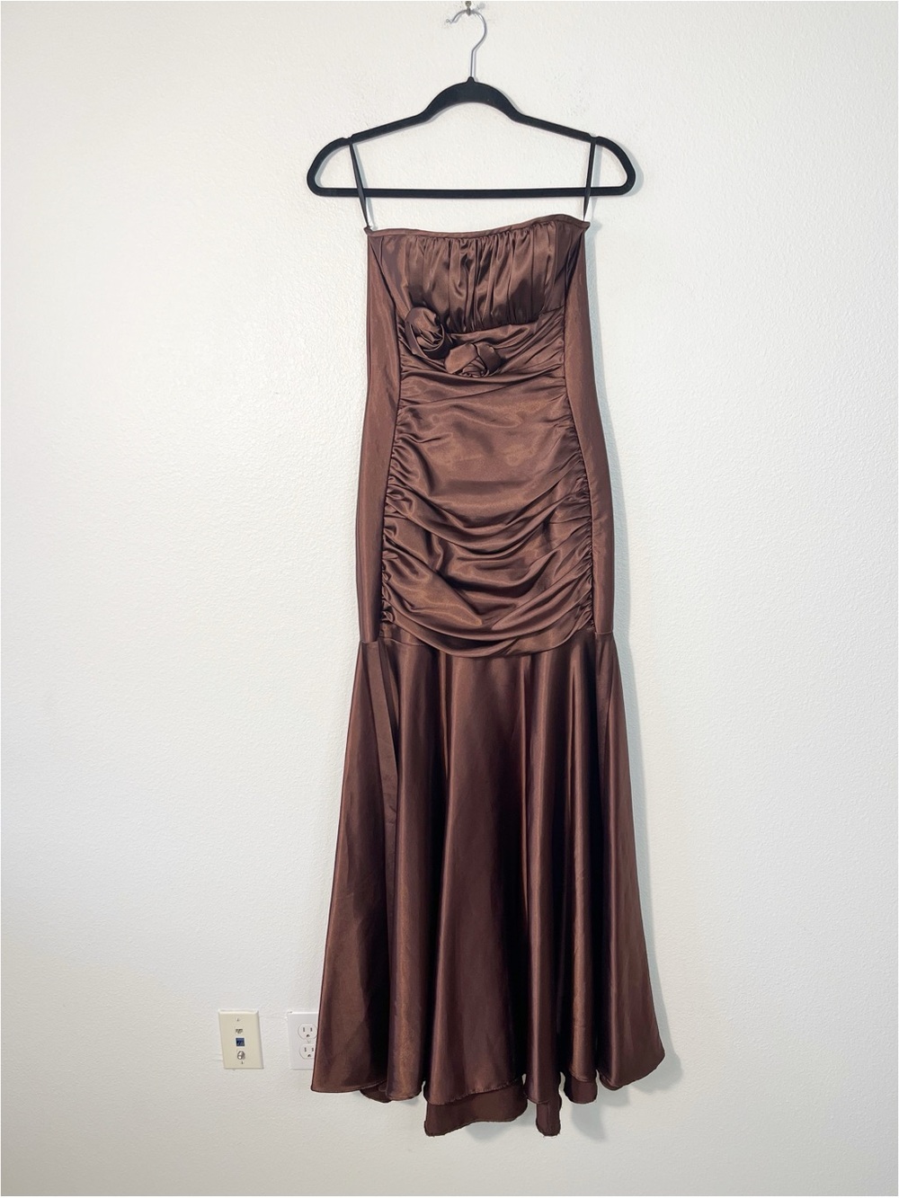 Jessica McClintock 80s 90s Satin Strapless Satin Prom Gown in Chocolate Size 6